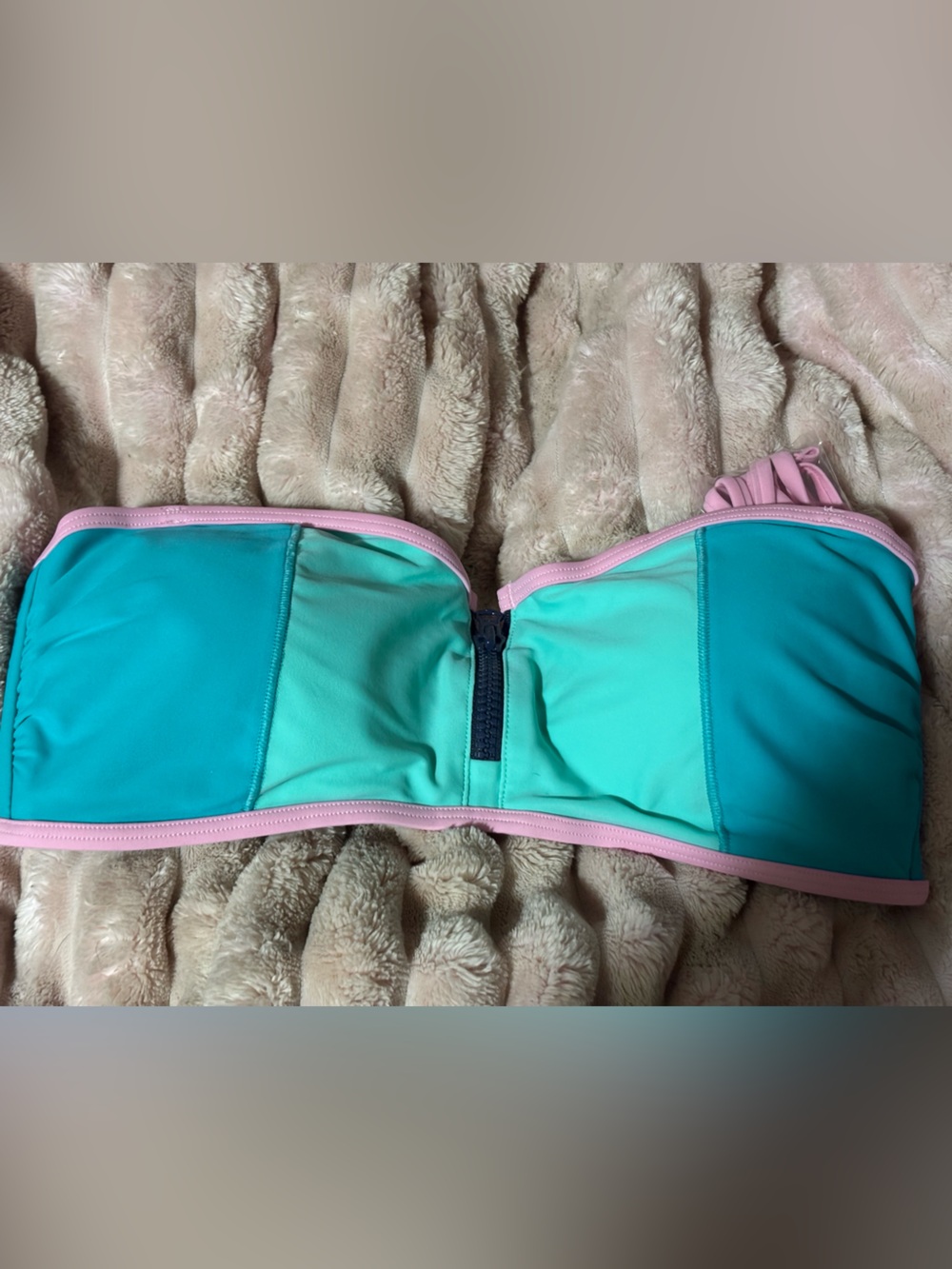 Aerie Colorblock Bandeau Bikini Set Aqua Mint Pink Trim Size Large NWOT - Picture 6 of 9